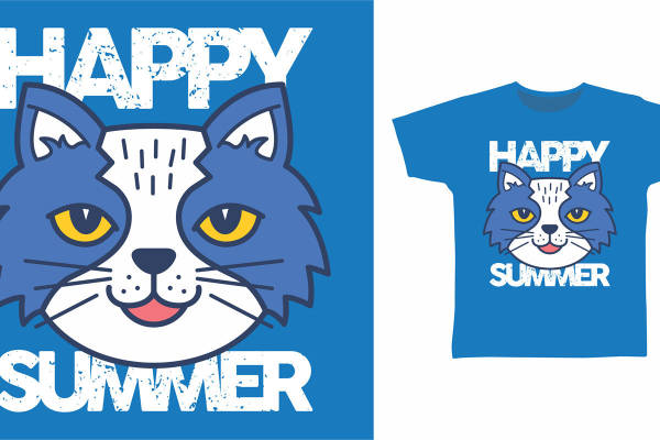 夏季新款卡通猫咪裁片印花服装印花T恤设计