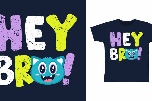 趣味卡通风格裁片印花服装,'Hey Bro'潮流T恤设计