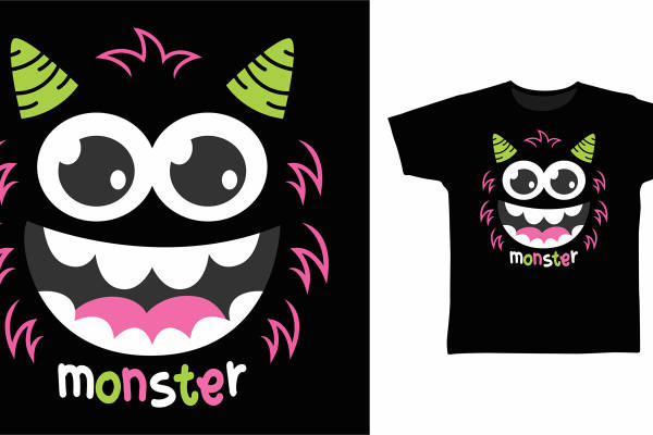 可爱卡通怪兽裁片印花服装，趣味个性T恤设计