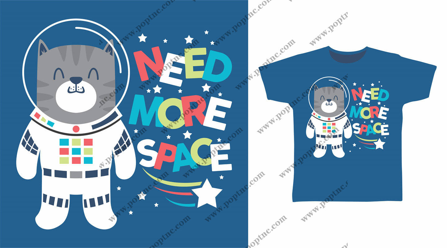 创意太空猫裁片印花服装,趣味太空主题服装印花设计