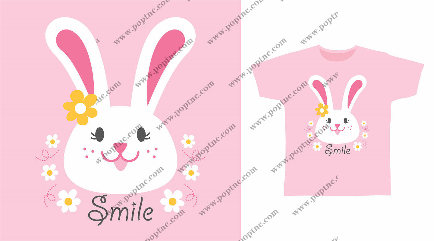 可爱兔子与花朵裁片印花服装,展现甜美风格