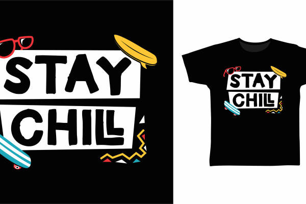 时尚休闲风格服装印花设计:'STAY CHILL'裁片印花T恤
