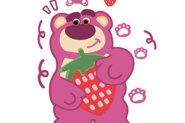 可爱紫色熊与草莓裁片印花儿童服装印花设计