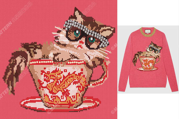 时尚猫咪裁片印花服装 可爱茶杯猫图案毛衣