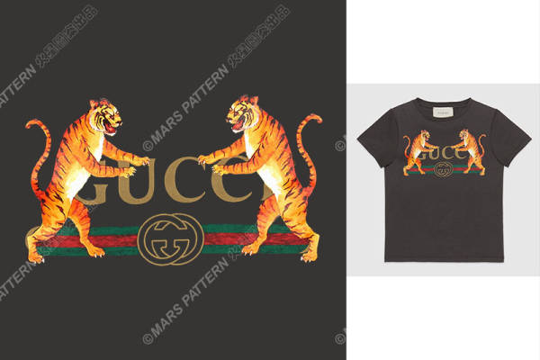 时尚双虎图案裁片印花服装印花设计