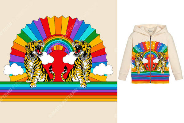 创意彩虹老虎裁片印花服装，活力四射的街头风格