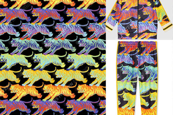 时尚老虎图案裁片印花运动套装服装印花设计