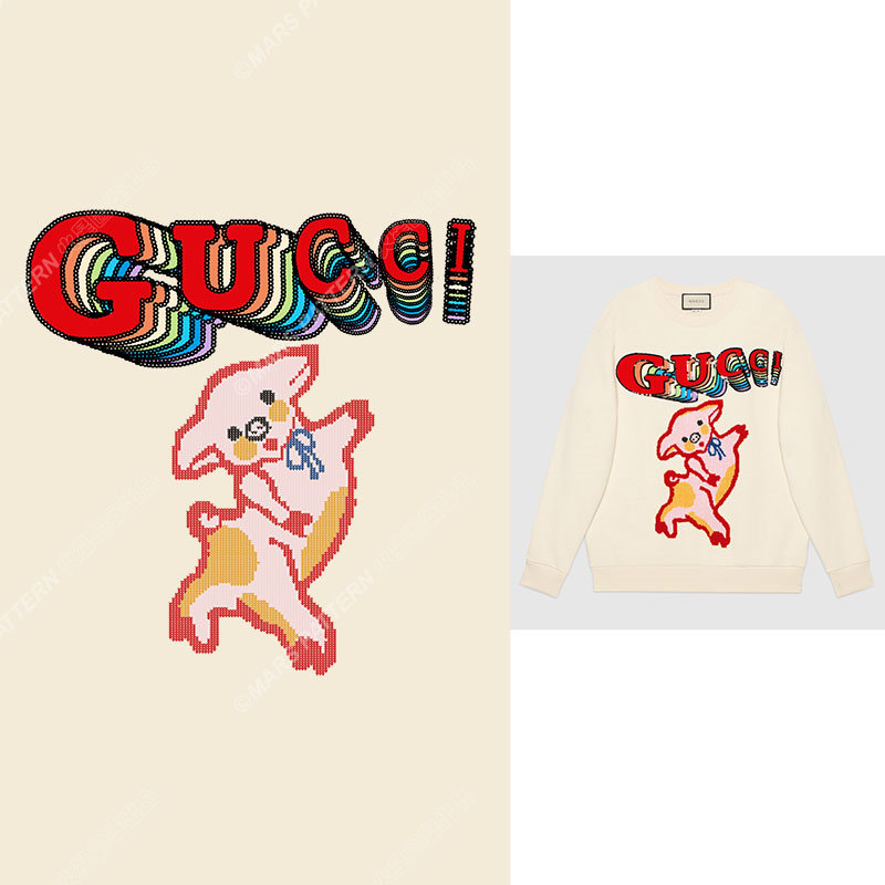 时尚品牌Gucci风格卡通小狗裁片印花服装