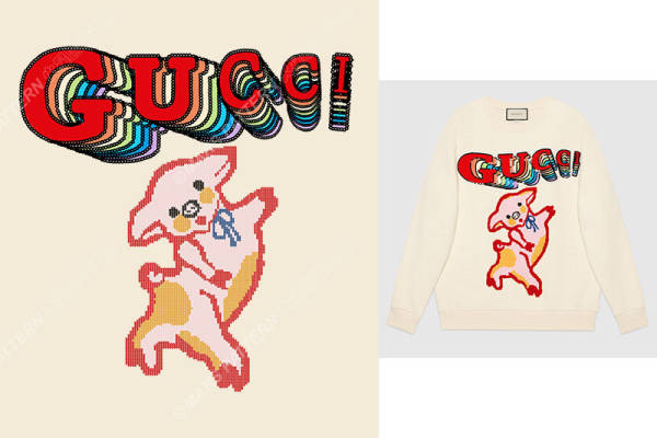 时尚品牌Gucci风格卡通小狗裁片印花服装