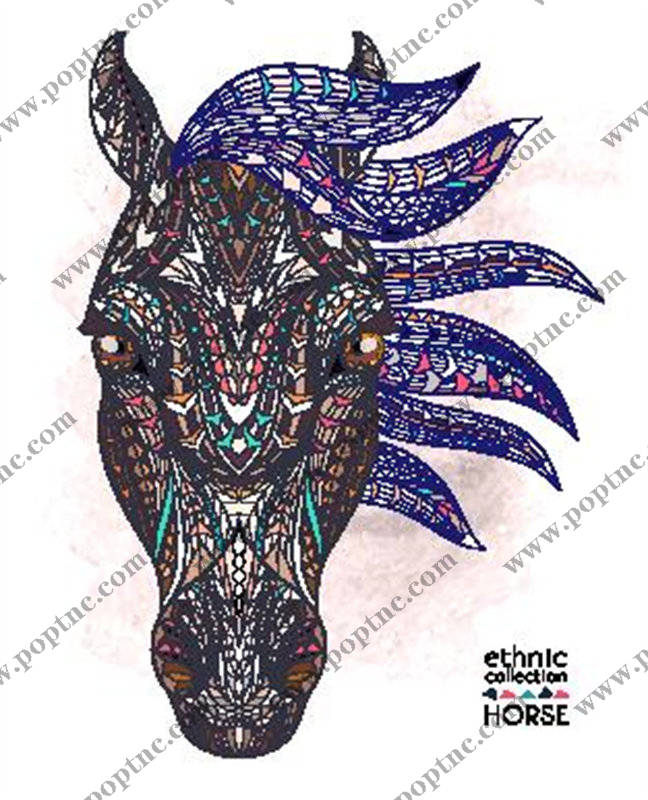 民族风马头裁片印花服装印花设计