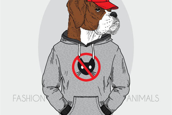 创意动物裁片印花服装：禁止吸烟狗头图案连帽衫