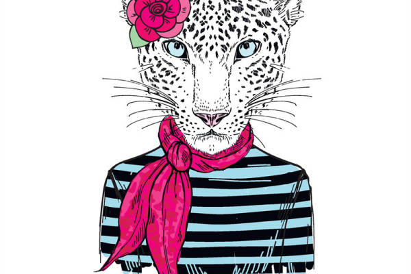 时尚女孩豹纹头巾服装印花裁片设计