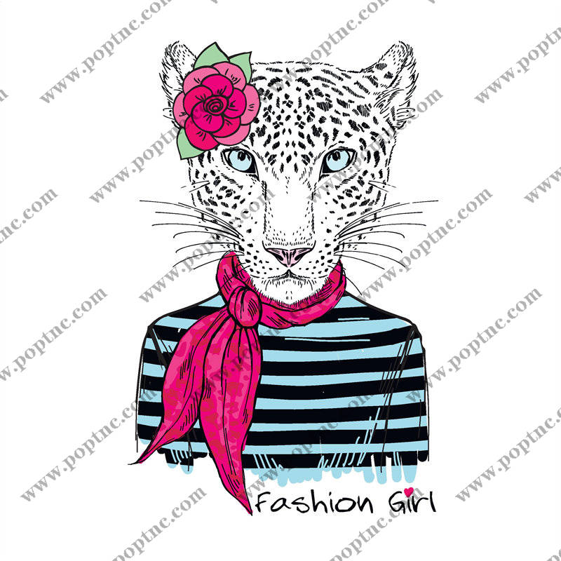 时尚女孩豹纹头巾服装印花裁片设计