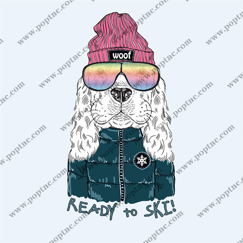 冬季时尚宠物服装印花:滑雪狗狗裁片印花设计