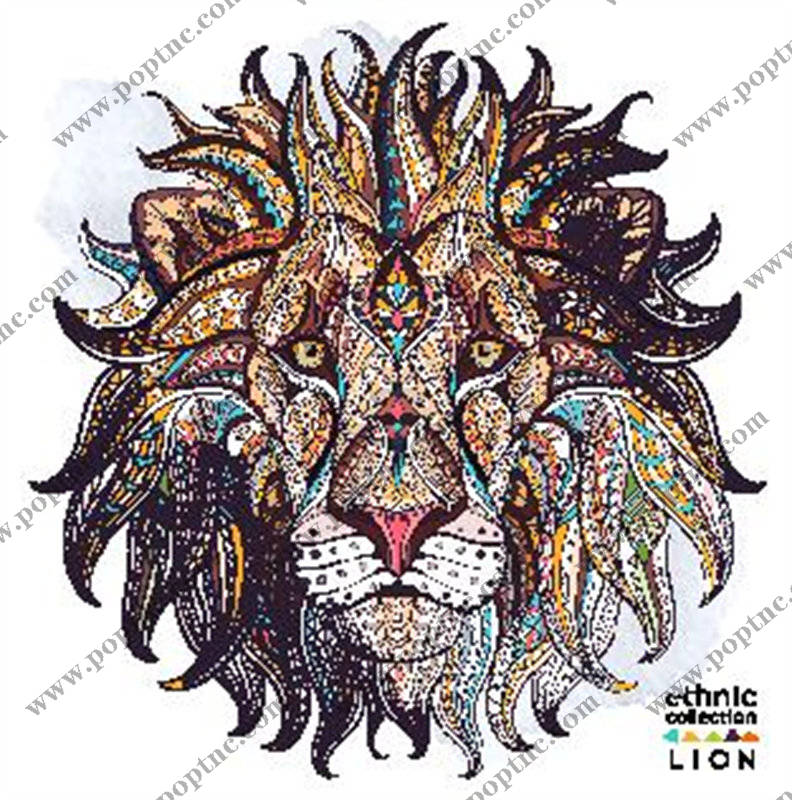 民族风狮子裁片印花服装印花设计