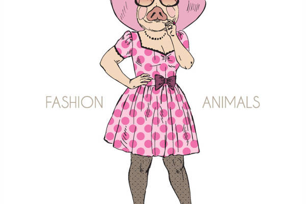时尚动物裁片印花服装：趣味猪猪女士连衣裙设计
