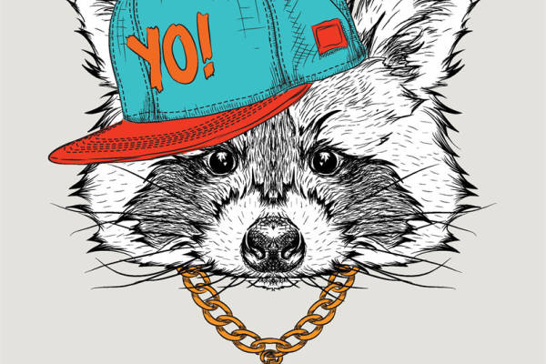 时尚街头风格服装印花：戴着YO!帽子和美元项链的酷狗