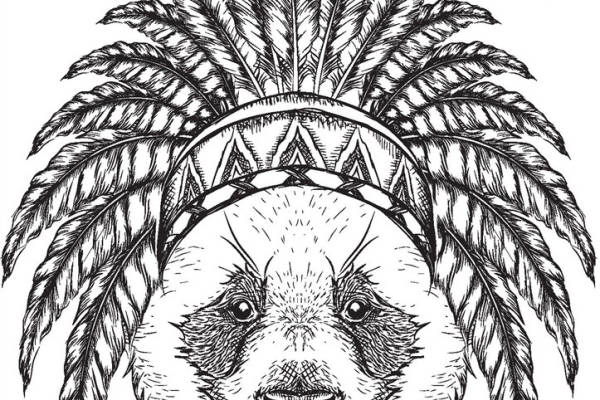 部落风格熊猫头饰裁片印花服装印花设计