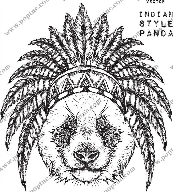 部落风格熊猫头饰裁片印花服装印花设计