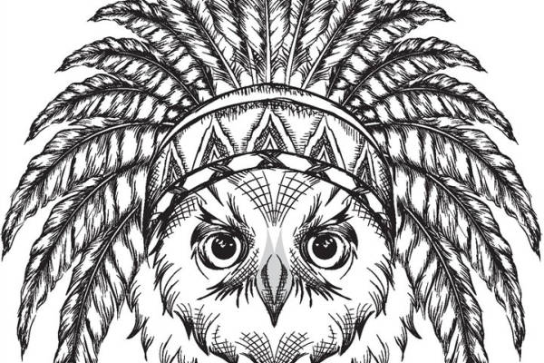 部落风格猫头鹰裁片印花服装印花设计