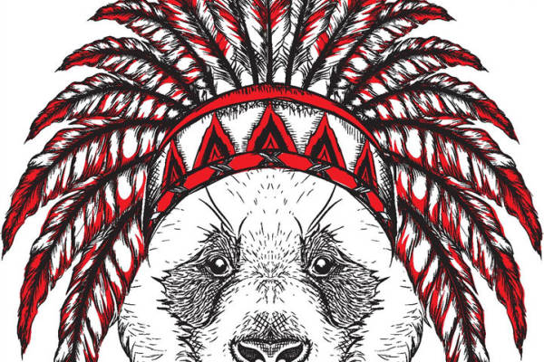 印第安风格熊猫头饰裁片印花服装印花设计