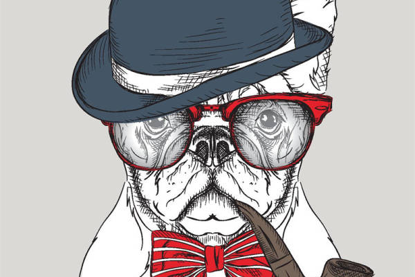 复古绅士风格斗牛犬裁片印花服装印花设计