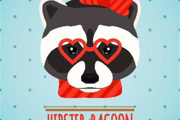 时尚潮流爱心眼镜浣熊裁片印花服装印花设计