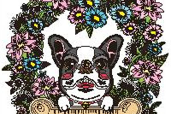 时尚花卉波士顿梗犬裁片印花服装印花设计