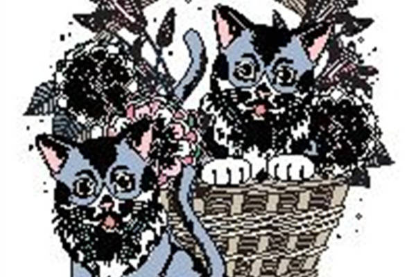 复古风格猫与篮子裁片印花服装印花设计