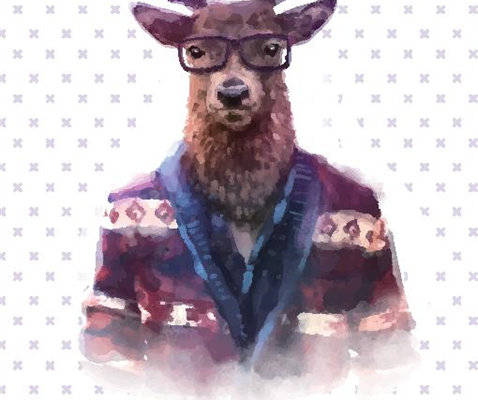 时尚水彩风格裁片印花服装：潮牌麋鹿图案设计