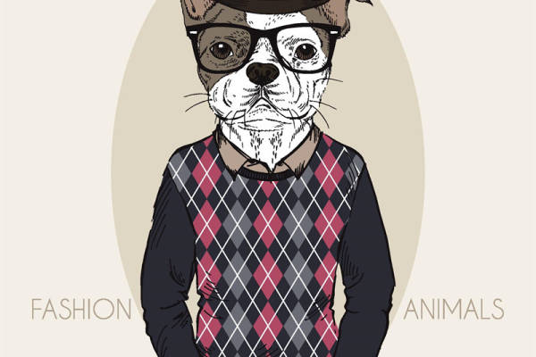 时尚动物裁片印花服装:狗狗的复古风格服装印花