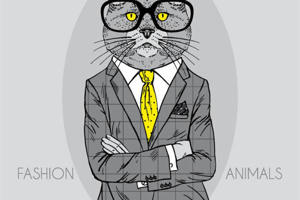 创意动物裁片印花服装：时尚猫咪商务西装印花
