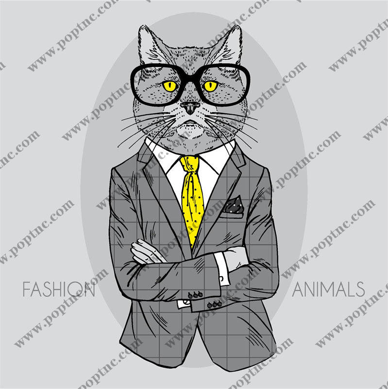 创意动物裁片印花服装:时尚猫咪商务西装印花