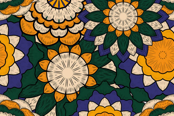 复古风格花卉面料印花,时尚服装印花设计