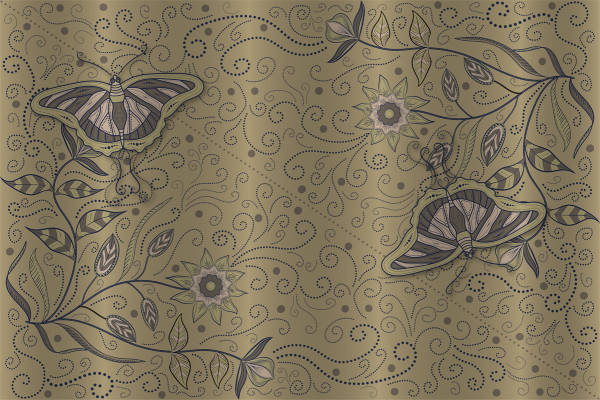 复古风格蝴蝶与花卉面料印花服装印花设计