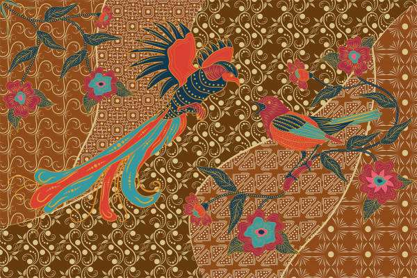 民族风鸟语花香面料印花,传统艺术服装印花设计