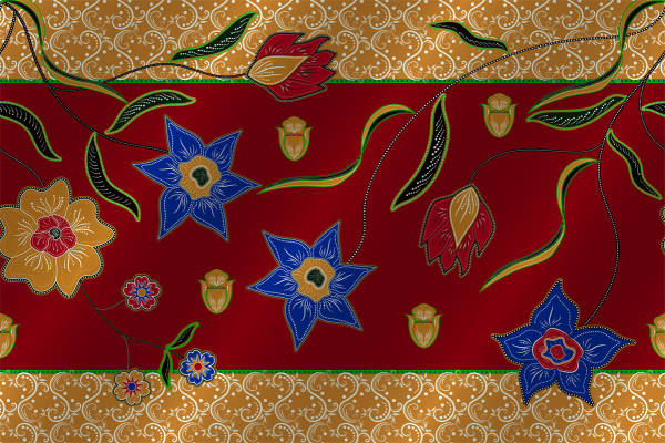 传统风格红色面料印花,服装印花设计中的花卉与叶子图案