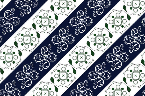 经典蓝白绿几何图案面料印花服装印花设计