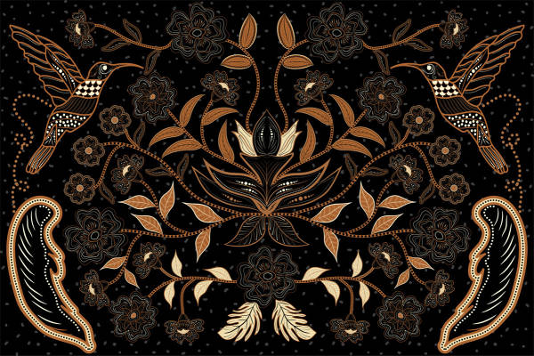 复古风格花卉鸟类图案服装印花面料设计