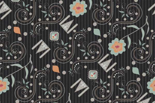 复古风格花卉与几何图案服装印花面料设计