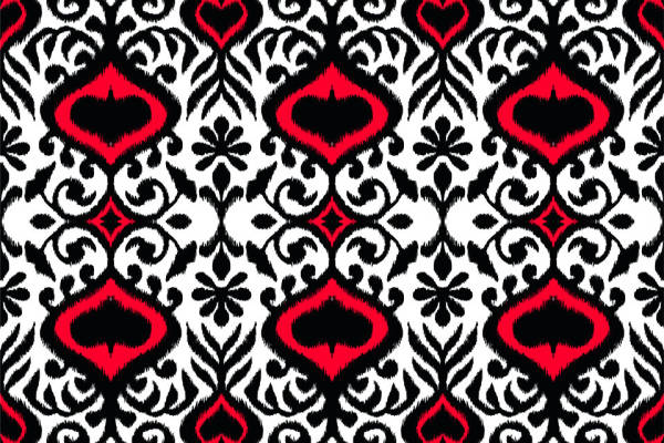 时尚经典黑白红三色服装印花面料设计