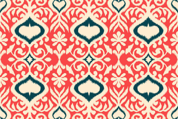 经典红蓝花纹面料印花 时尚服装印花设计