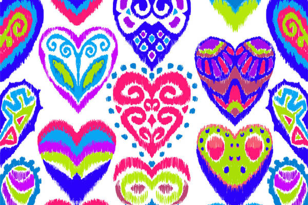 多色手绘风格心形图案服装印花面料设计