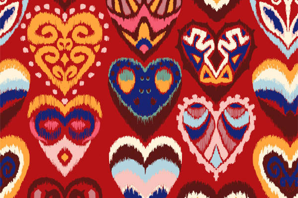 多彩心形图案服装印花面料设计