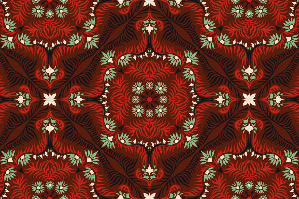 复古风格花卉面料印花，适合秋冬季节的服装印花设计