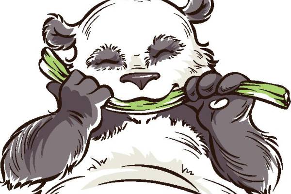 可爱熊猫吃竹子裁片印花服装印花设计