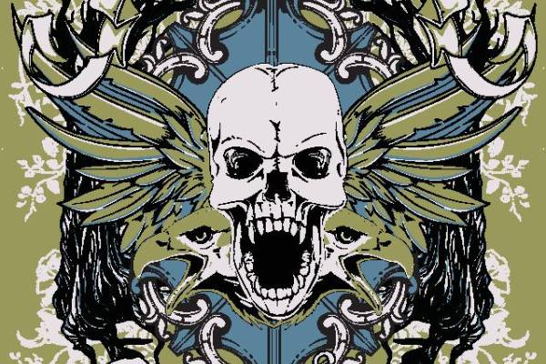 复古风格骷髅与翅膀裁片印花服装印花设计