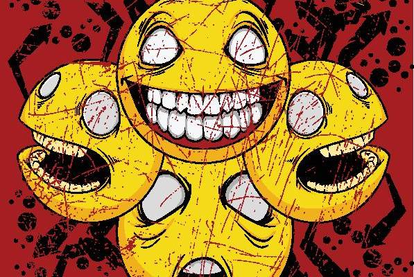 创意裁片印花服装：个性黄色笑脸图案印花T恤