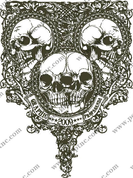 复古风格骷髅头裁片印花服装印花设计