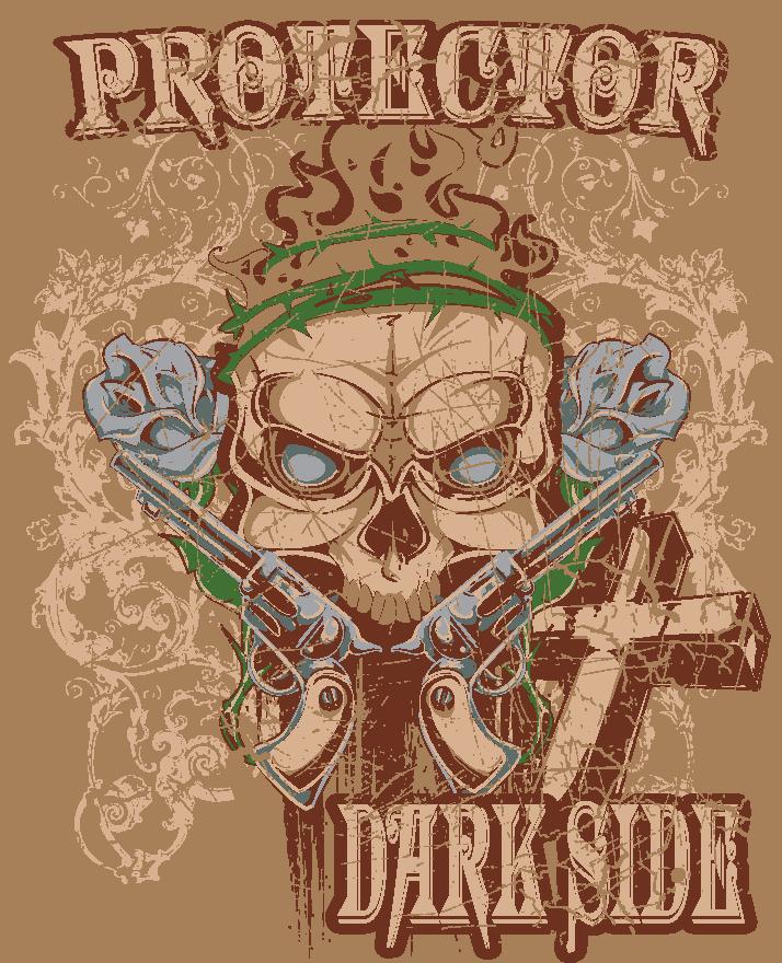 复古风格裁片印花服装:骷髅头与双枪设计